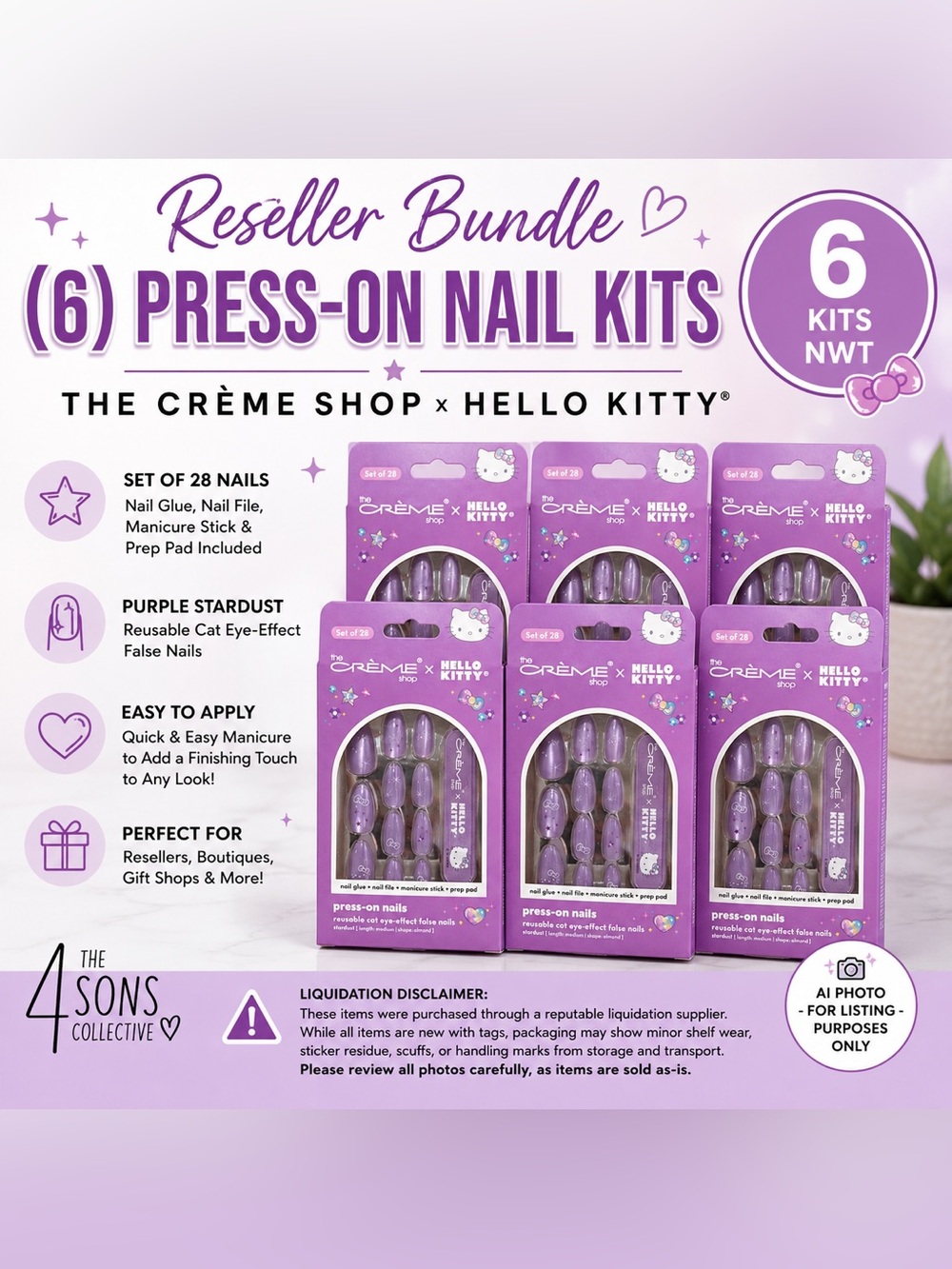 Reseller Bundle (6) The Crème Shop x Hello Kitty Stardust Press-On Nail Kits NWT